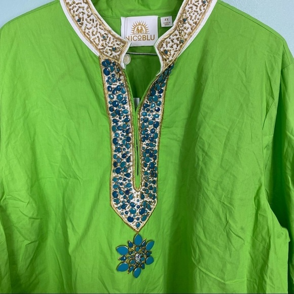 Nicoblu Madison Tunic in Lime Green Embellished in Gold & Semiprecious Stones 4X - Picture 3 of 8
